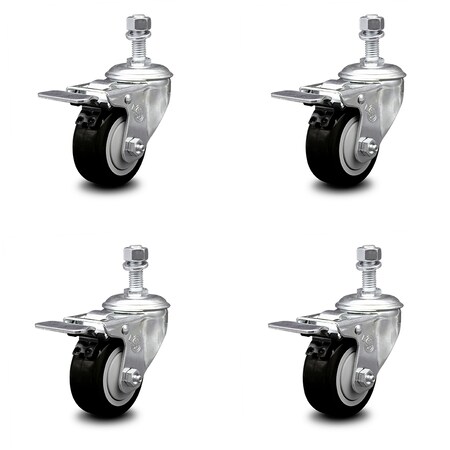 Service Caster 3 Inch Black Polyurethane Swivel 1/2 Inch Stem Caster Set with Total Lock Brake SCC-TSTTL20S314-PPUB-BLK-121315-4